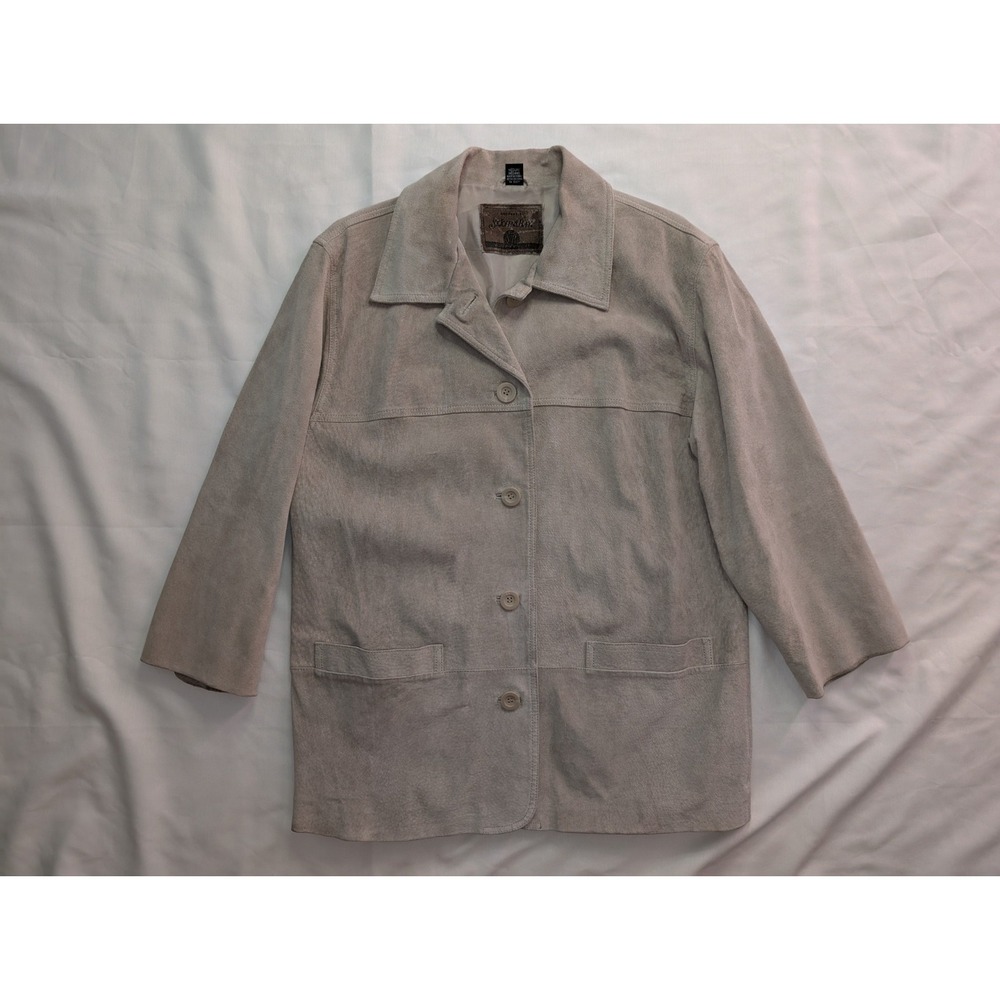 Vintage St John's Bay Jacket Suede + Leather Brown 1990s Overcoat Women's Medium
